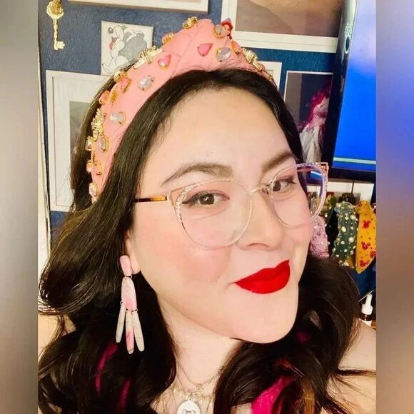 Crystal Headband - DENIM Headband - Knot Headband + Crystals - CORAL PINK - Picture 2 of 2